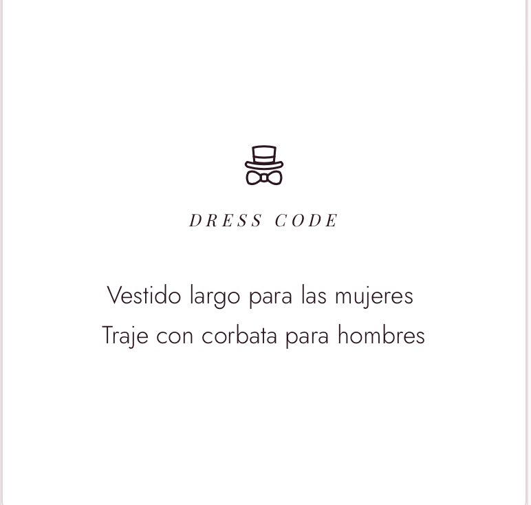 Sección Dress Code — Celebración elegante