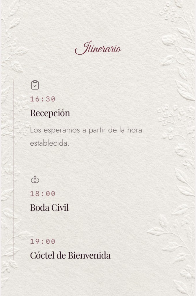Sección Itinerario — Estilo floral